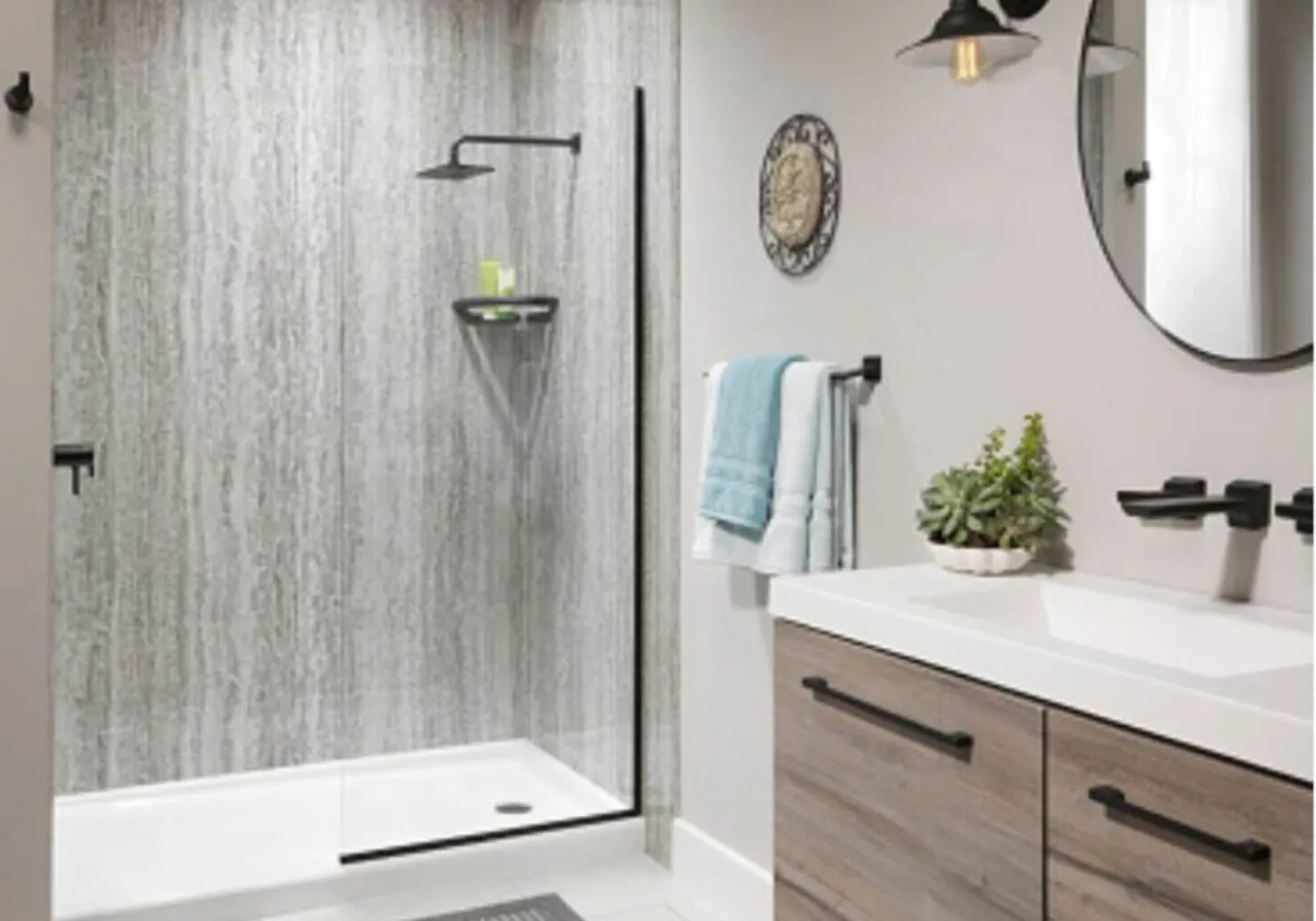 Bathroom design plan with tile, vanity, and fixture selections
